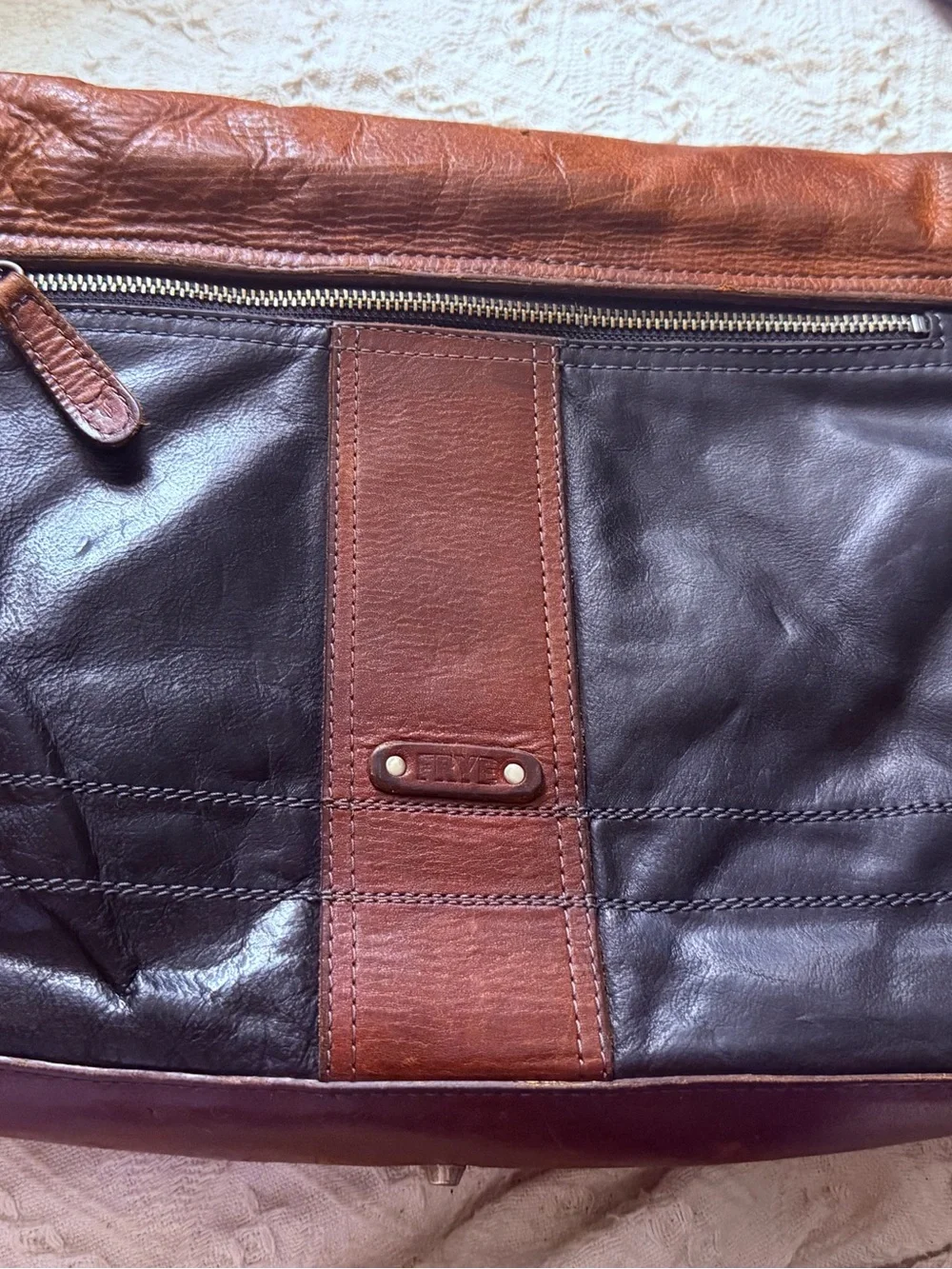 Frye Brown and Black Leather Messenger Bag